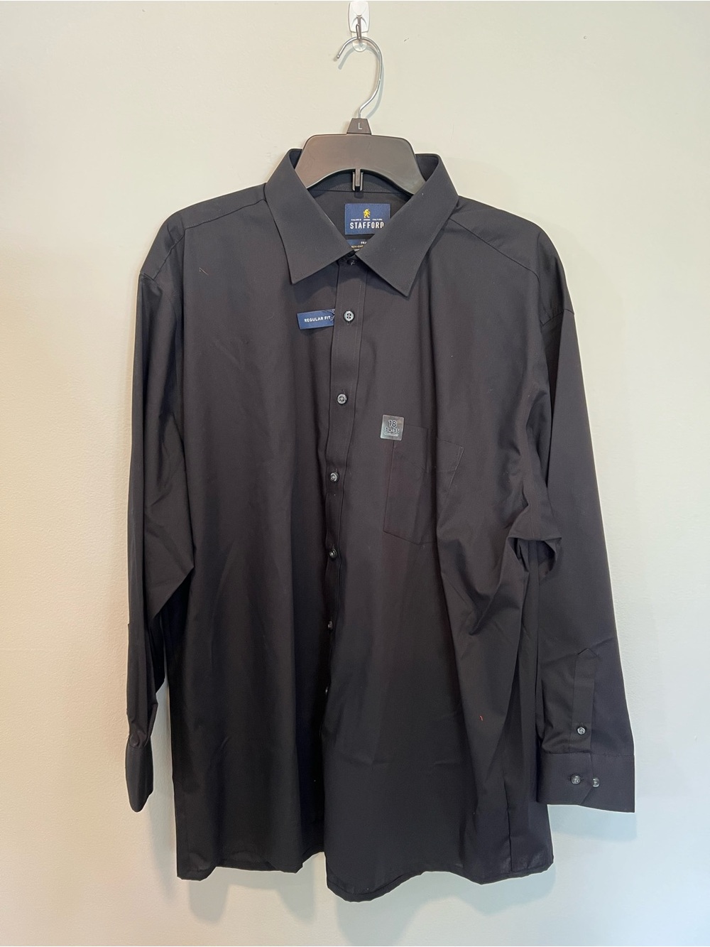 Stafford Men’s Black Dress Shirt 18 34/35 Regular Fit Long Sleeve Button Front